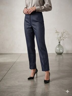 Chico’s Travelers Brigitte Pants 2P Blue Metallic Textured Knit Slim Ankle Glam